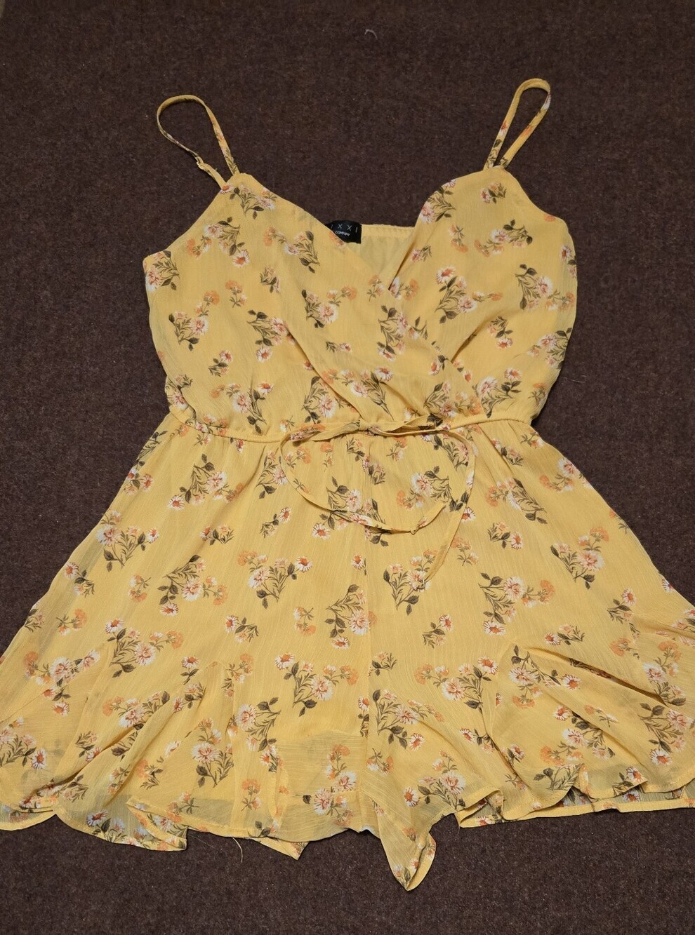 Trixxi Floral Yellow Romper Size L Adjustable Straps And Snap Top